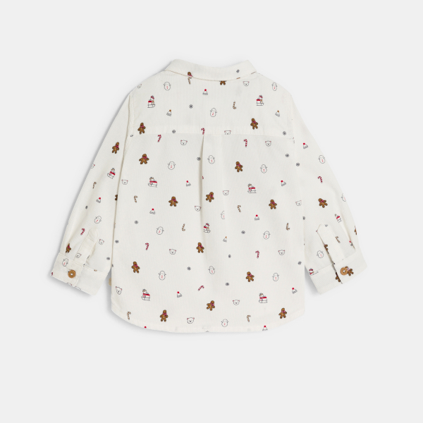 قميص مخملي أبيض مضلع لطفل رضيع